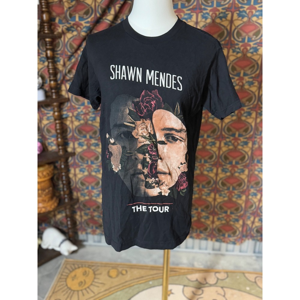 Shawn Mendes The Tour T-Shirt Floral Album Graphic Band Tee Black S